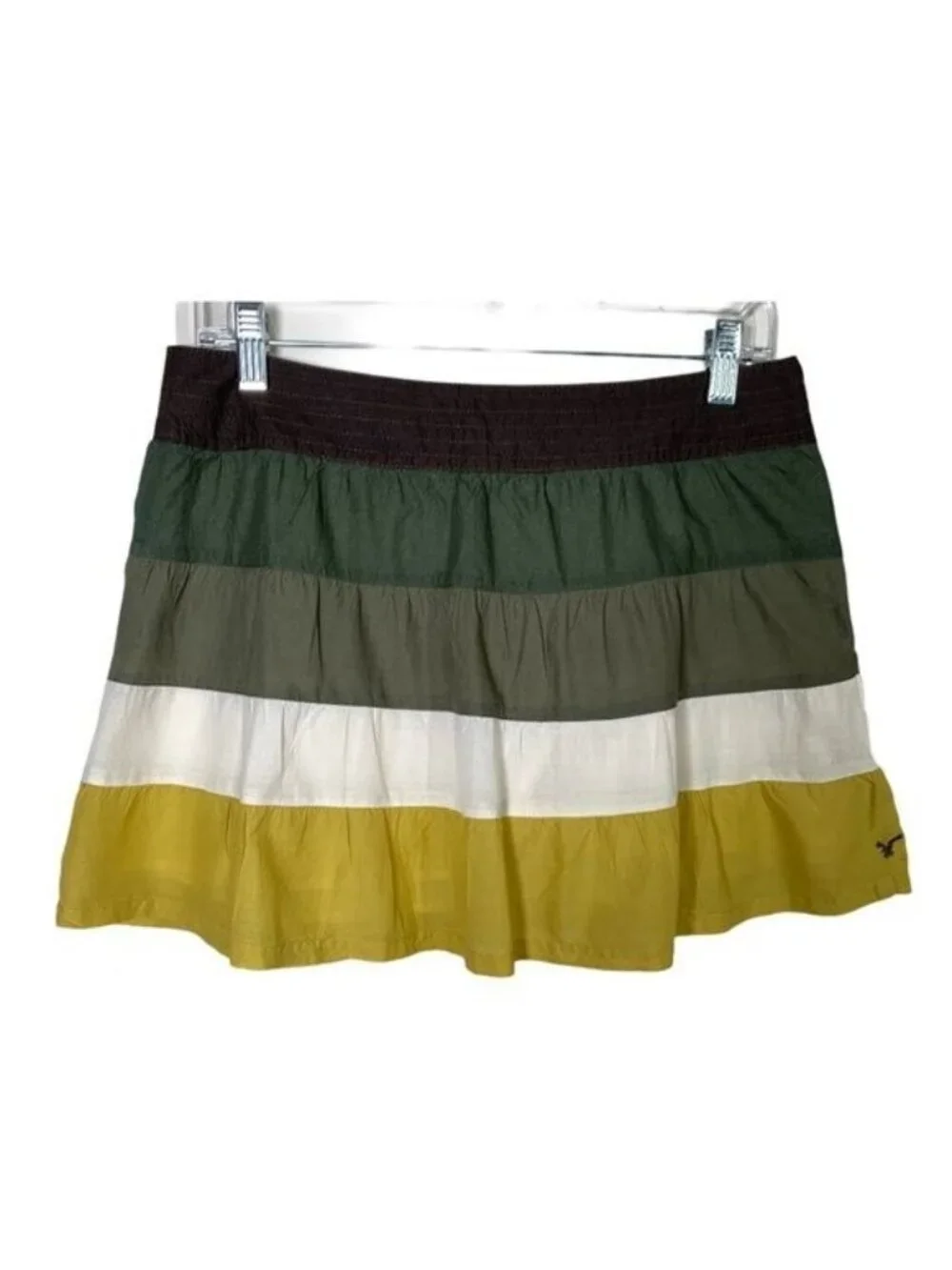 American Eagle Tiered Mini Skirt Womens 6 Green Stripe Boho Flare